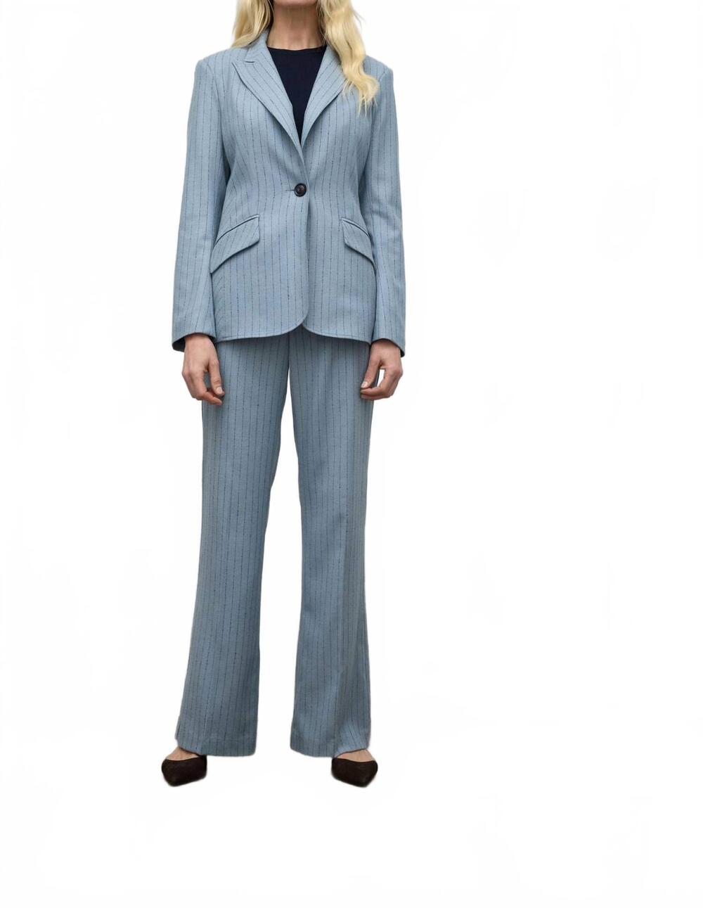 NEW IRIS SETLAKWE pinstripe bell sleeve jacket in blue/chocolate